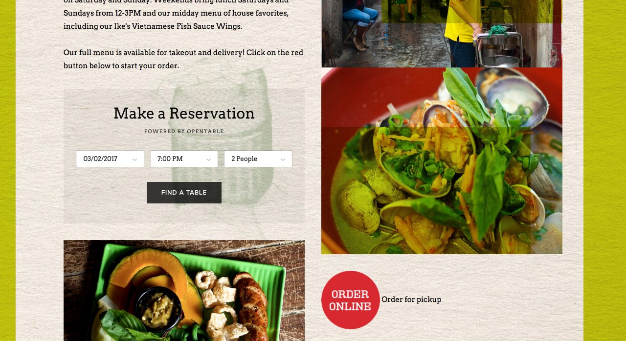 Pok Pok (http://www.pokpokpdx.com) gives customers the ability to easily make reservations by incorporating OpenTable directly into their website. 