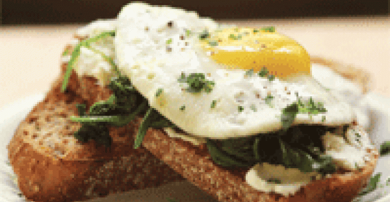 Open-Faced Breakfast Sandwich with Eggs, Spinach &amp; Goat Cheese