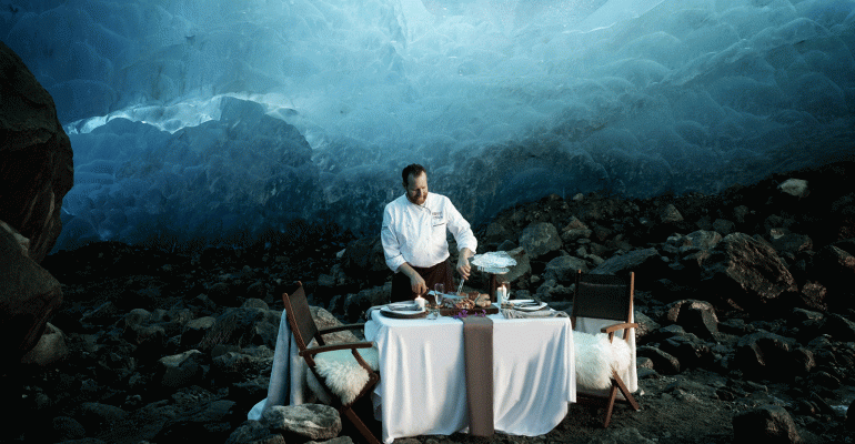 The Blue Room is a $7,500 dining experience in a Canadian ice cave