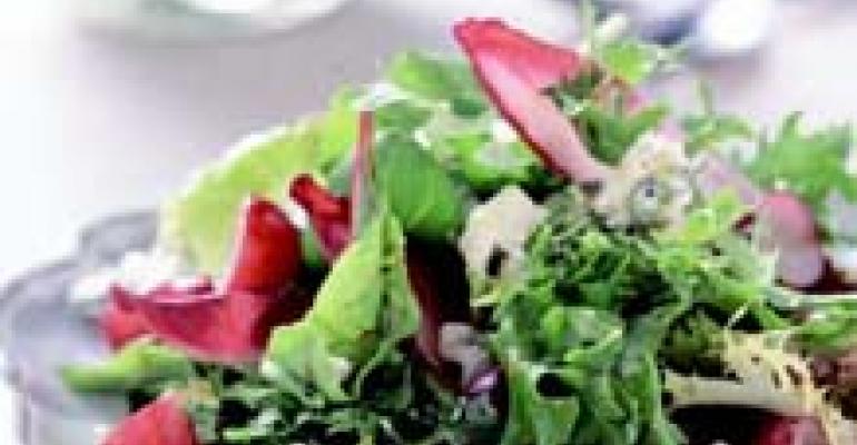Red Grapes, Spring Greens and Gorgonzola Cheese with Basil Orange Vinaigrette