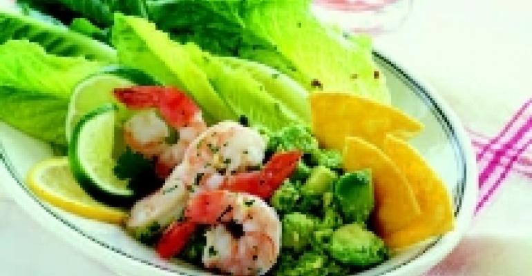 Seasoned Avocado, Shrimp and Romaine Salad