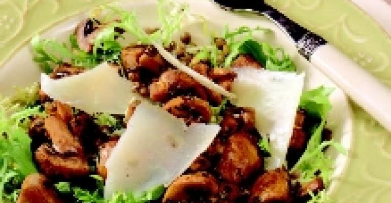 Roasted Mushroom Salad with French Lentils, Frisee and Manchego Cheese