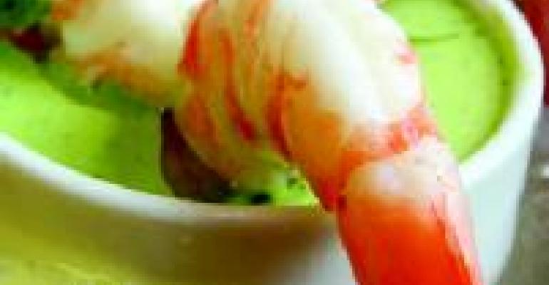 Poached Shrimp with Mint Cilantro Rouille