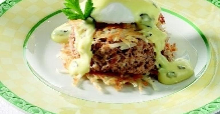 Potato-Crusted Turkey Rillette with Poached Egg &amp; Truffle Hollandaise