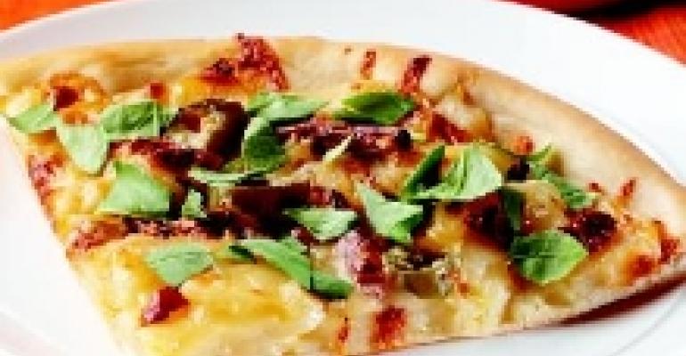 Potato Pizza with Smoked Cheese and Spicy Peppers