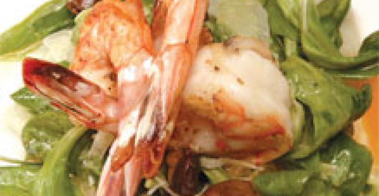 Fennel -Seasoned Shrimp with Arugula and Taggiasca Olive Relish