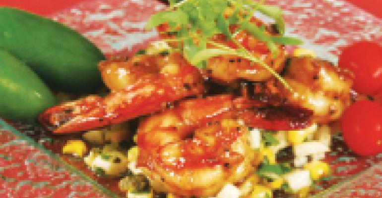 Tequila and Brown Sugar-Glazed Mexican Shrimp with Corn &amp; Jicama Relish