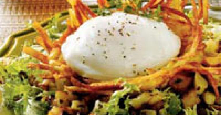 Egg in a Nest with Corned Duck Hash