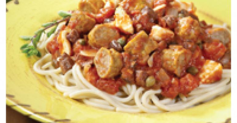 Spaghetti Puttanesca with Sausage
