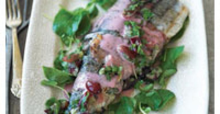 Grilled Pancetta-Wrapped Trout with Verjus and Crushed Grapes