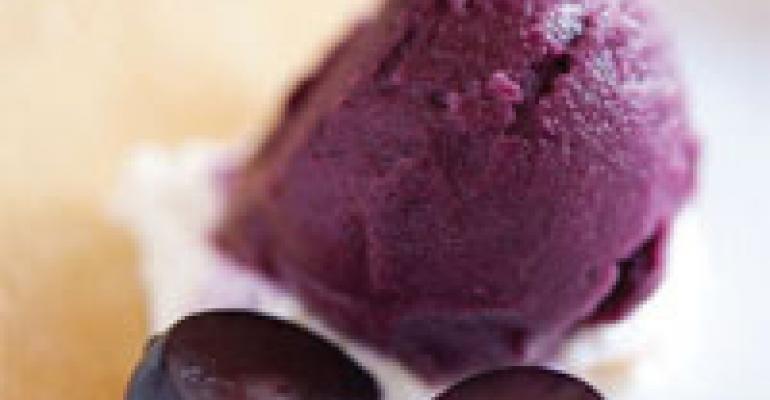 Black Grape Sorbet with Goat Cheese Mousse and Honey Tuile
