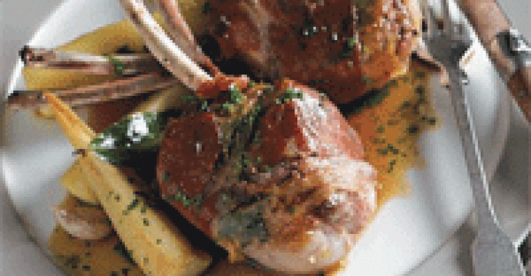 Lamb Chops Saltimbocca with Parsnips and Roasted Jus