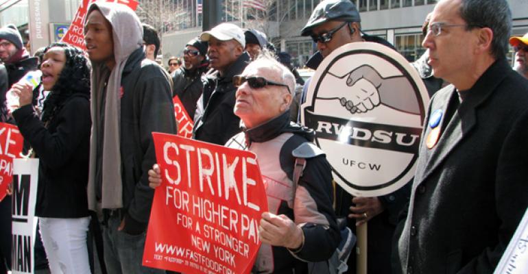 Fastfood workers went on strike in New York earlier this year