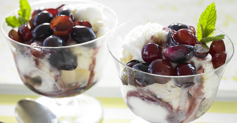 Grapes in Port Wine Sauce with Ice Cream