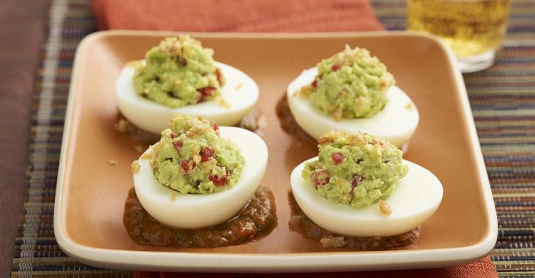 Avocado Deviled Eggs with Chile de Arbol Salsa