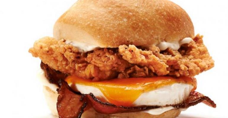 Chicken and eggs are featured in breakfast sandwiches like the Nest Egg