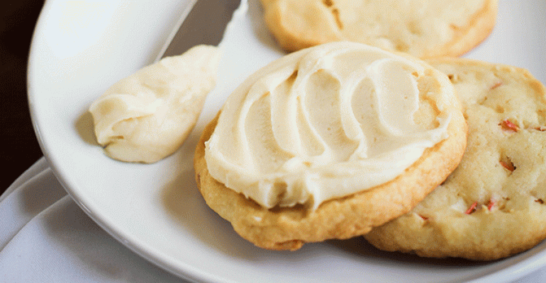 Apple shortbread cookies with apple cider and mascarpone frosting