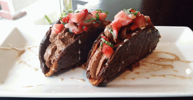 Chocolate mousse taco with strawberry salsa