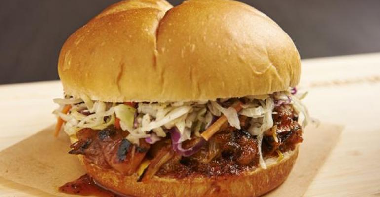 Plantbased proteins like jackfruit here in barbecued sandwich form will turn up on more menus in 2017 Photo Centerplate