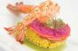 Wild Mexican Shrimp Escabeche with Pepino Melon, Popped Corn, Jicama Salsa